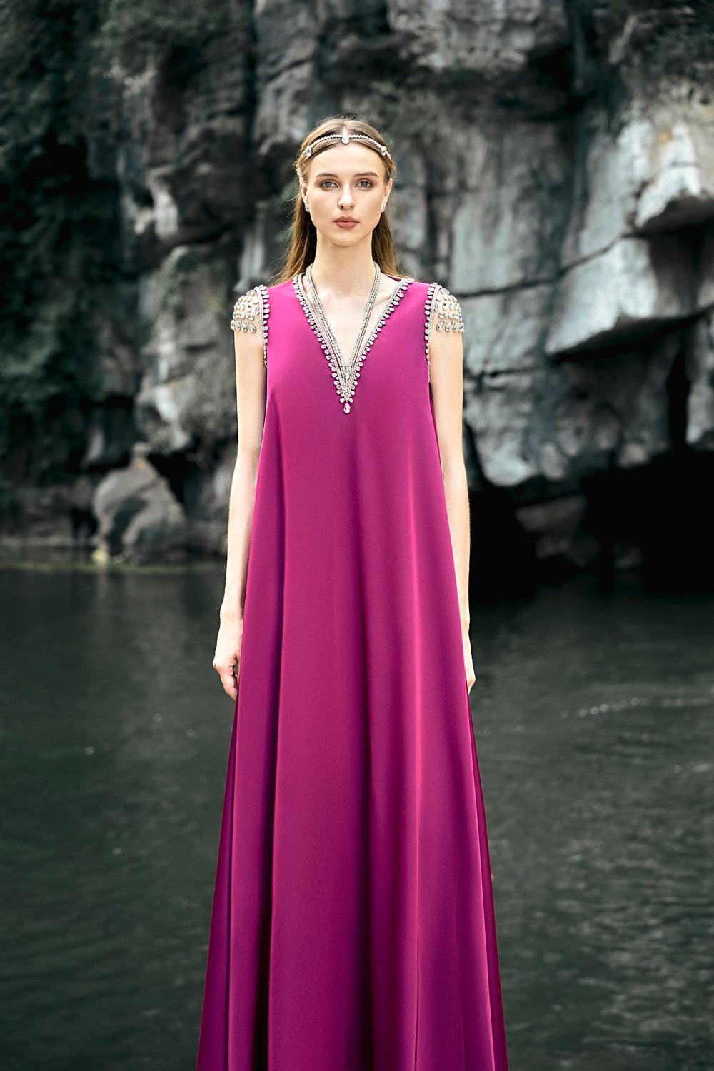 Sleeveless V-Neck Straight Dress - TRACY COUTURE